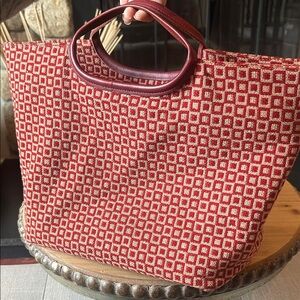 Brontibay Paris Classic Red Checkered Canvas Tote